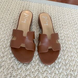 French Sole Riviera Sandal with H-Strap Design. Brown Leather